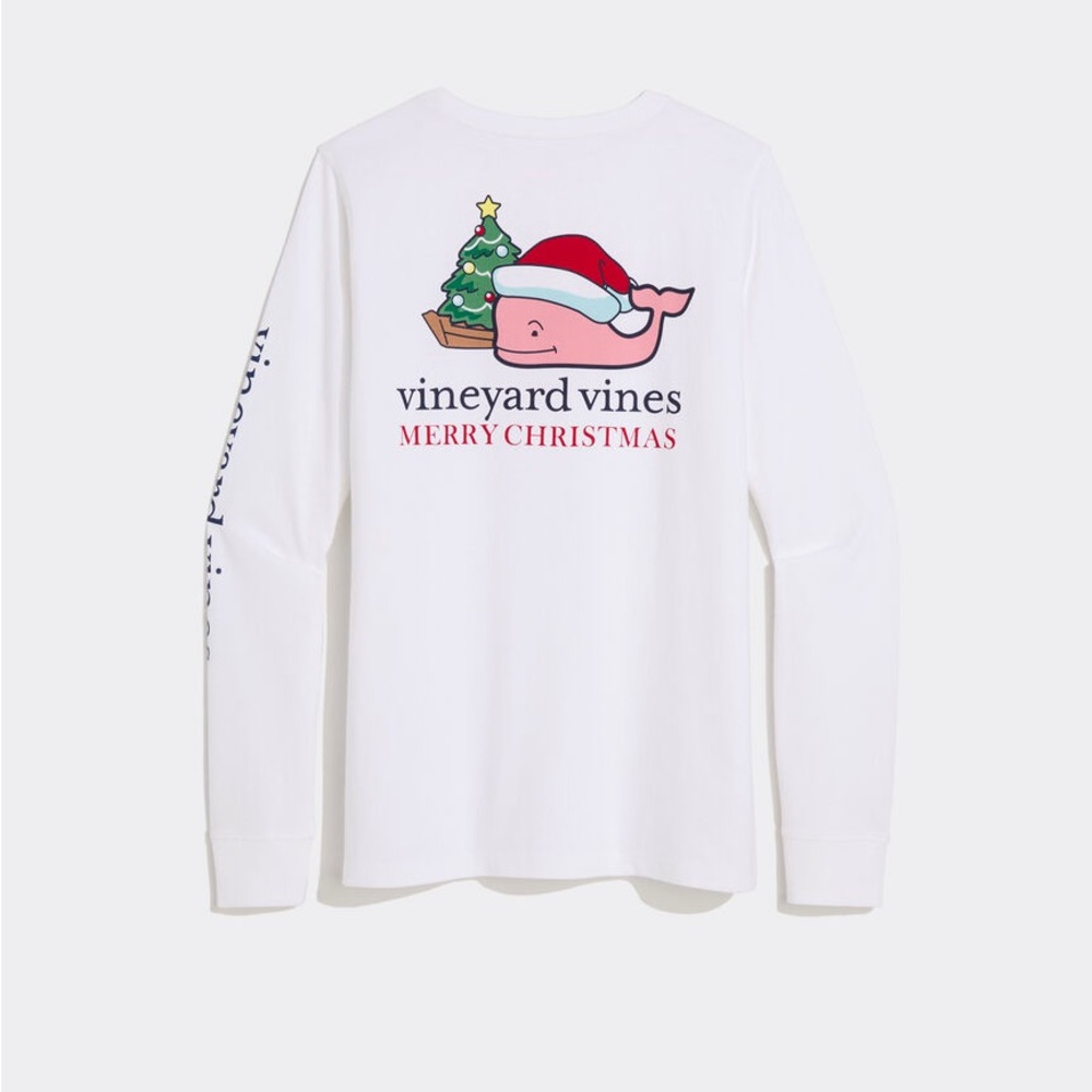 vineyard vines Womans White 'Merry Christmas' Whale Long-Sleeve Tee Size XXS